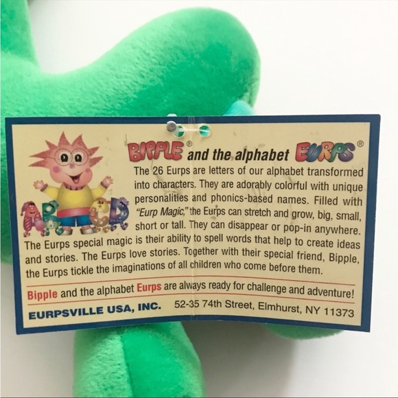 🔵 3 /$15 - Bipple & The Alphabet Eurps!
Lizzie Eurp Letter L Green Stuffed Toy - Picture 5 of 11